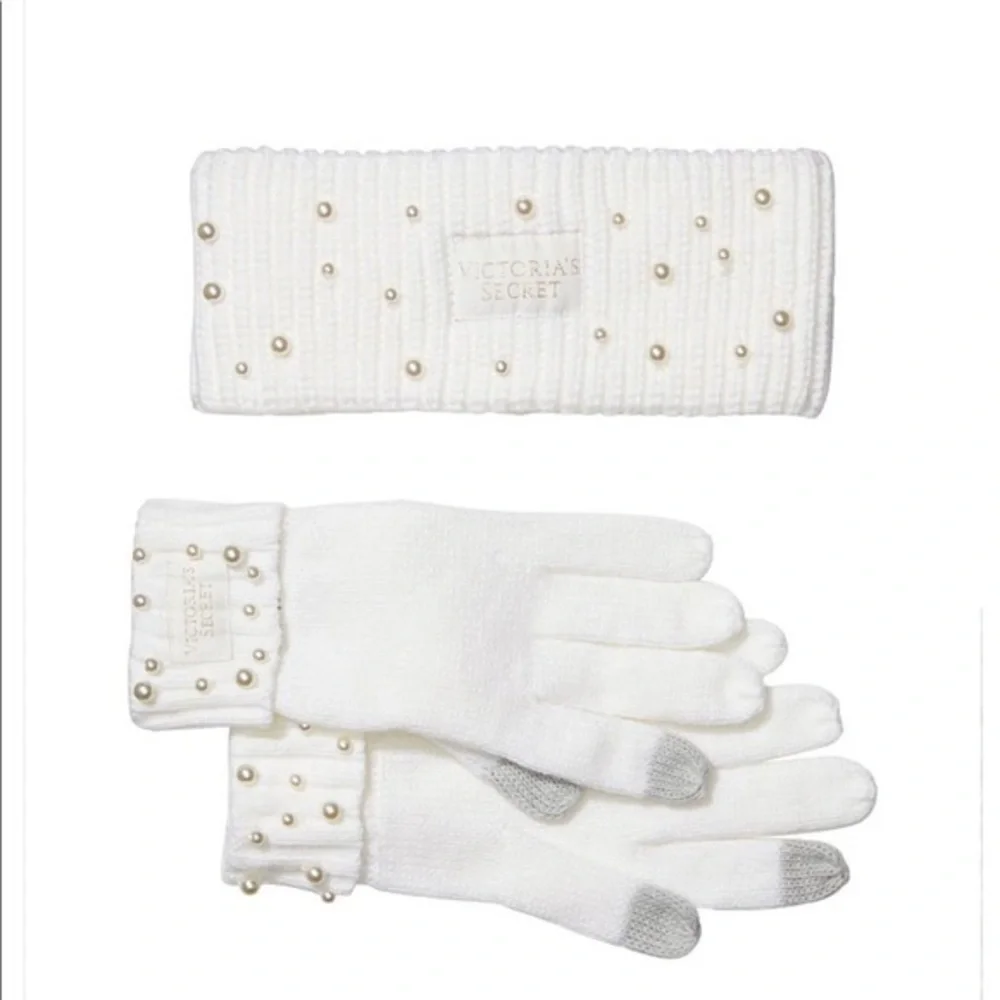 🆕VS Coconut White embellished gloves and headband